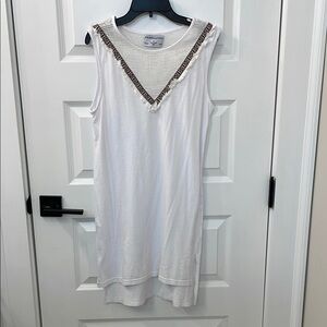 Premonition White Mesh Dress with Patterned Trim